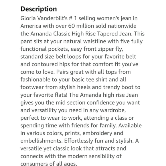 Gloria Vanderbilt classic high-rise jeans. style: Amanda dark indigo size 24 - Picture 10 of 16